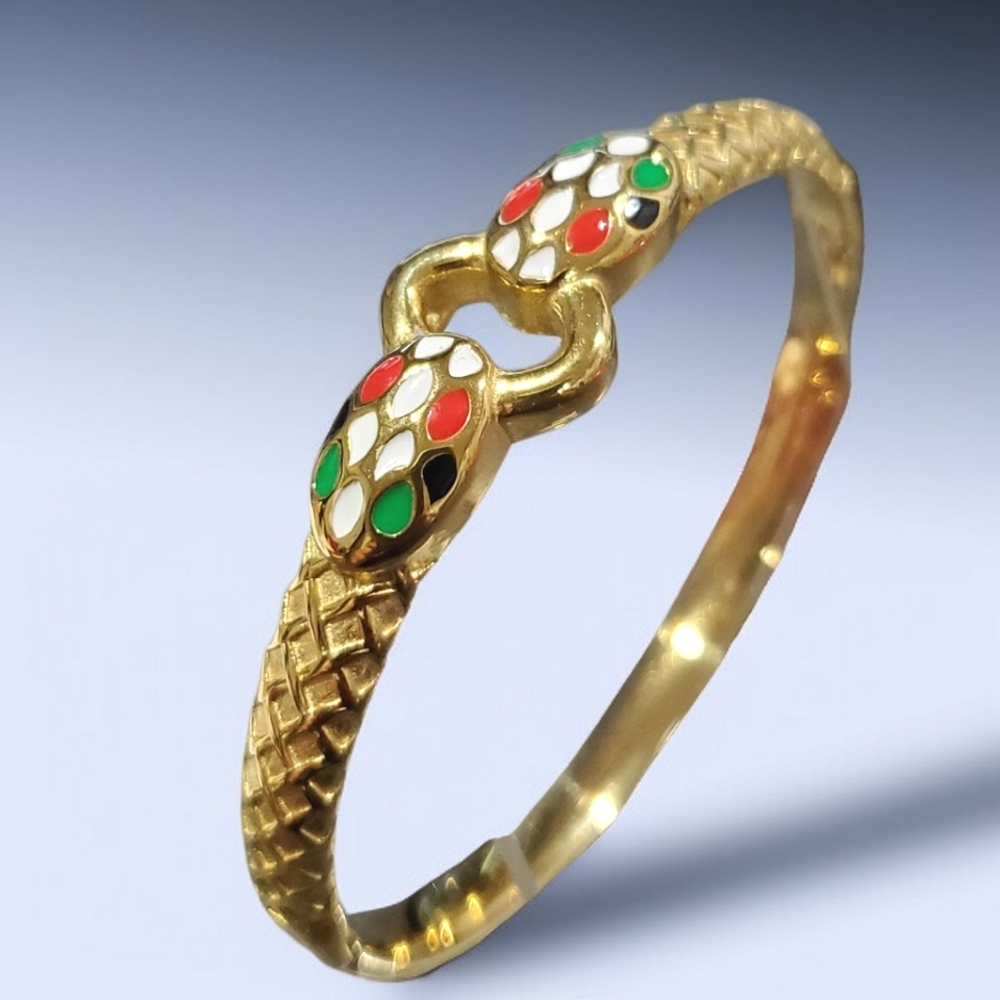 Luxury 18k Gold Plated Stainless Enamel Snake Serpent Bracelet
